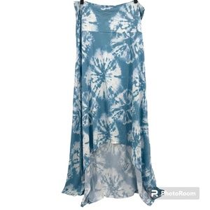 Lularoe Skirt Womens XL High Low Olivia Blue White Tie Dye Stretch Hippie EUC